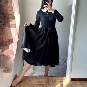 SON DE FLOR Classic Peter Pan collar embroidered floral garden neck linen dress